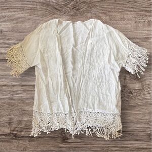 White Crochet Trim Kimono Cardigan